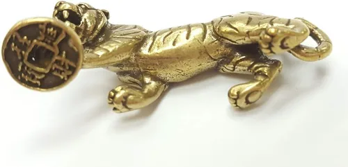 Vista 7 de DMtse Feng Shui chino de latón mini pie de tigre en moneda de la suerte decoración estatua figuritas para escultura de animales coleccionables regalo