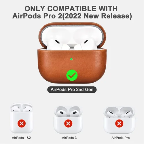 Vista 2 de ICARERFAMILY Funda de cuero para AirPods Pro 2 (2022), funda protectora de cuero genuino a prueba de golpes para AirPods Pro 2 auriculares estuche
