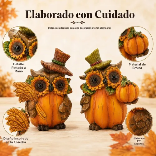 Vista 6 de Hodao Figuras de calabaza de Acción de Gracias, decoración de cosecha de Búho