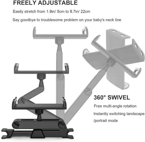 Vista 3 de Timewall Soporte universal para reposacabezas de automóvil, asiento trasero, soporte universal para teléfono celular, ángulo giratorio de 360°