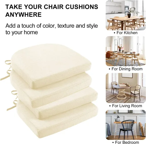 Vista 7 de Wellsin Cojines para sillas de comedor, 4 unidades, cojines para sillas de cocina con lazos y respaldo antideslizante, almohadillas para sillas