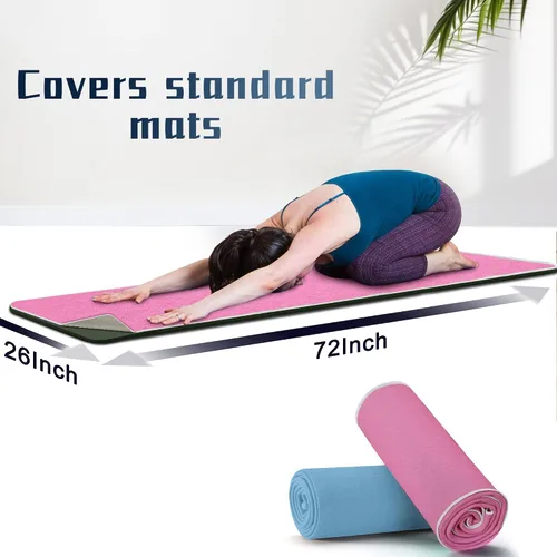 Vista 4 de Toalla de yoga caliente antideslizante, paquete de 2 toallas de yoga gruesas y suaves, absorbentes del sudor, con punto de agarre, 72 x 26 pulgadas