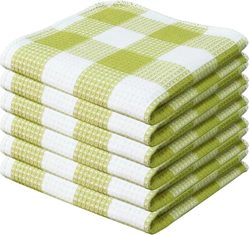 Vista 11 de PurpleEssences Trapos de cocina a cuadros con tejido de gofre, 100% algodón, 12 x 12 pulgadas, suaves, absorbentes, de secado rápido, trapos