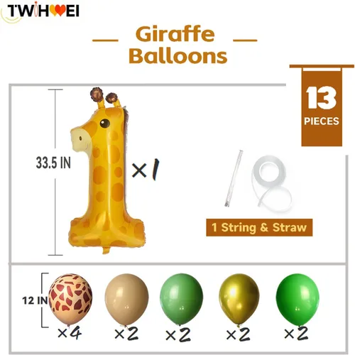 Vista 7 de Giraffe Wild One - Globos de animales de safari de 40 pulgadas, globos de la selva número 1 para primer cumpleaños, animales de granja, 1er globo