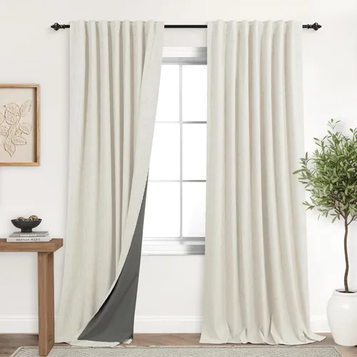 Vista 116 de KOUFALL - Cortinas de medio estilo francés de lino para ventana, juego de 2 cortinas cortas de 40 pulgadas de longitud, para privacidad, cortinas