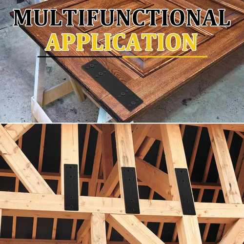 Vista 6 de Tandefio 6 placas planas rectas de acero de 10 x 3 pulgadas, placa de reparación de metal negro con soporte de unión de fijación de agujeros con 72