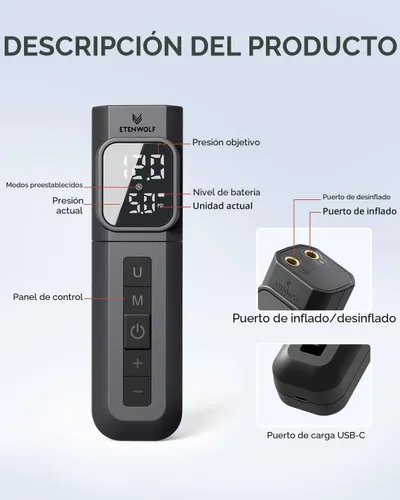 Vista 4 de ETENWOLF P200 Electric Ball Pump 2000mAh Sports Air Pump with Digital Pressure Gauge, Fast Inflation & Deflation for Basketball Soccer Volleyball