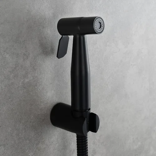 Vista 3 de Soporte para rociador de bidé de inodoro negro, soporte para cabezal de ducha de mano de acero inoxidable Biveah KZS004B