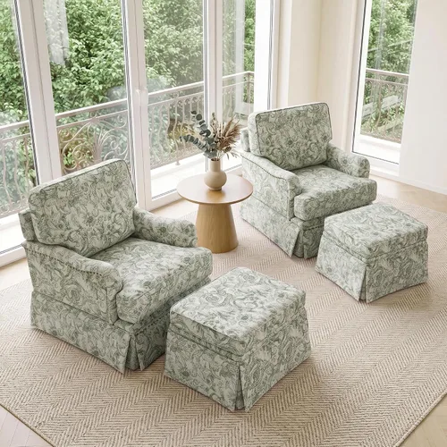 Vista 35 de Silla decorativa giratoria con otomana de almacenamiento, gris a rayas