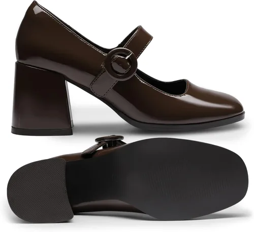 Vista 2 de DREAM PAIRS Tacones gruesos para mujer, tacones de bloque con punta cerrada, zapatos Mary Jane cómodos para vestir en la oficina o la iglesia