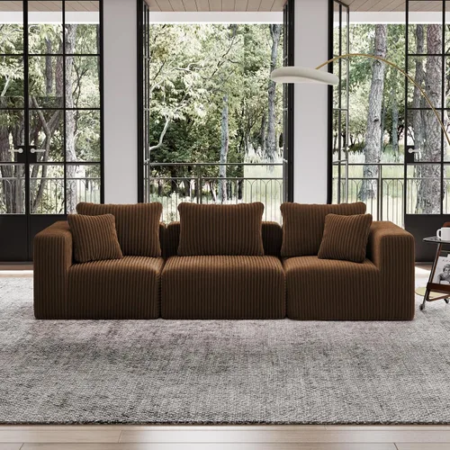 Vista 18 de Avenco Sofá seccional modular de 6 asientos de 141 pulgadas, tela de pana Negro
