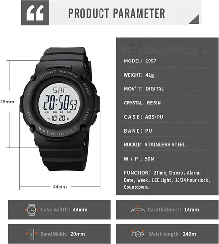 Vista 6 de Reloj deportivo multifunción para hombre, cronómetro militar, alarma, calendario, resistente al agua