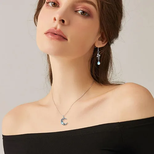 Vista 2 de YAFEINI Joyería de hongos de plata de ley 925 con piedra lunar, aretes colgantes de hongos, regalos de hongos para mujeres y niñas, Piedra lunar