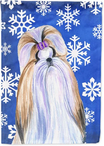 Vista 139 de Caroline's Treasures SC9374GF Bulldog English Snow flakes Holiday Garden Flag Buzón Bandera decorativa para patio exterior, patio, obras de arte