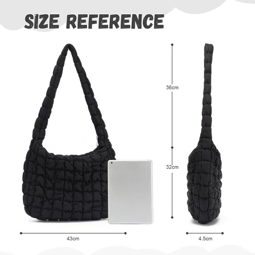 Vista 2 de KUANG! Bolsa grande acolchada para mujer, bonita bolsa de mano acolchada, bolsa cruzada inflada, bolsa de hombro acolchada de algodón