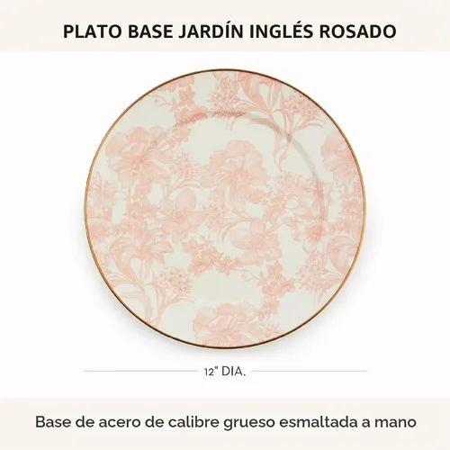 Vista 4 de MACKENZIE-CHILDS Placa de carga esmaltada, placa decorativa para decoración del hogar, 12 pulgadas, jardín inglés rosa
