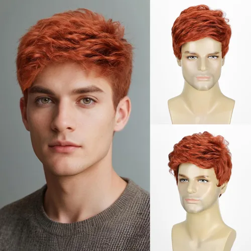 Vista 8 de DDHAIR Peluca rubia para hombre, pelo sintético corto en capas con parte Rubio