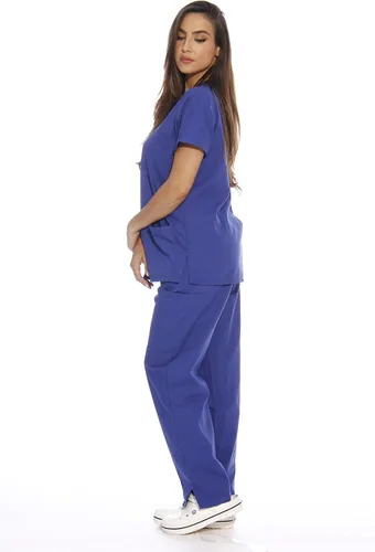 Vista 2 de Conjunto médico Just Love de seis bolsillos para mujer (cuello de pico y pantalón cargo)