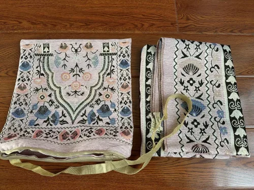 Vista 8 de Alfombra de oración de viaje musulmana Sajadah diseño elegante islámico viaje hajj o Ramadán, juego de bolsas de cojín portátil de oración verde