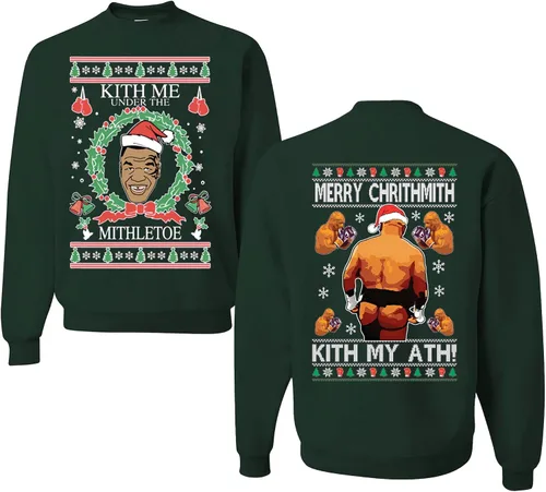 Vista 16 de wild custom apparel Merry Chrithmith Kith My Ath suéter feo de Navidad divertido con cuello redondo sudadera Negro