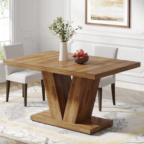 Vista 12 de Tribesigns Mesa de comedor de 47 pulgadas para 4, mesa de comedor de cocina negra con pedestal resistente, mesa de comedor de madera de granja