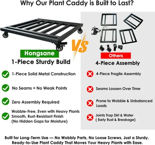 Vista 3 de Soporte cuadrado para plantas de 18 pulgadas con ruedas, resistente, organizador grande de metal para plantas en interiores y exteriores, plataforma
