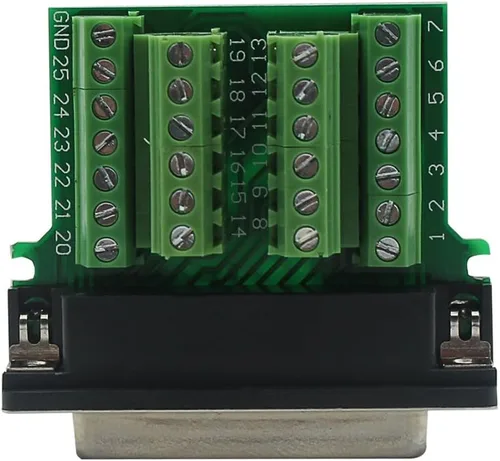 Vista 3 de DB25 Breakout Board Adaptador macho sin soldadura Adaptador de puerto de 25 pines a conector terminal Módulo de señal Tornillos largos y tuercas