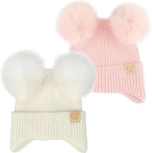 Vista 27 de Funky Junque Gorro de invierno con doble pompón para bebé de 0 a 12 meses, bonito gorro de punto acogedor para clima frío Patrón de tejido