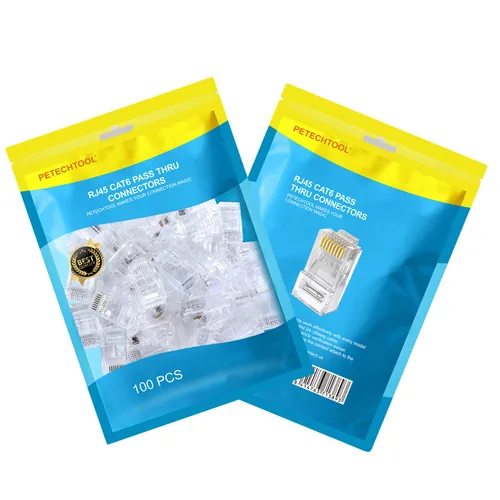 Vista 2 de Conectores RJ45 Cat6 Cat5 extremos chapados en oro 8P8C Ethernet Pass Through Plug (100 unidades)