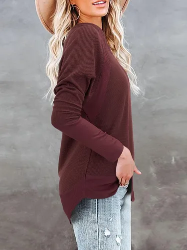 Vista 3 de SOLERSUN Womens Waffle Knit Tops Long Sleeve Crewneck Casual Loose Blouses Lightweight Pullover Jumper 2023 Fall