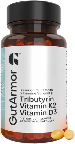 Vista 12 de Salud intestinal y cardíaca + apoyo inmunológico 1 mes de suministro 30 cápsulas de gel suave butirato puro de 350 mg y vitamina D3 2000 IU