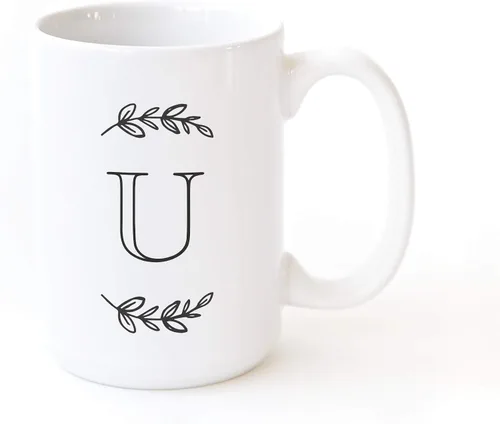 Vista 16 de The Cotton & Canvas Co. Manhattan Wreath - Taza de café personalizada con monograma inicial con letra A, taza de café de cerámica de porcelana. Para