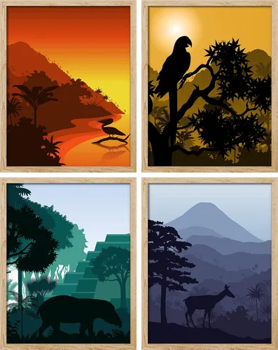 Vista 132 de SIGNWIN Marco de arte de pared de jirafa de safari africano, juego de 4 impresiones coloridas de paisaje, decoración de pared de naturaleza