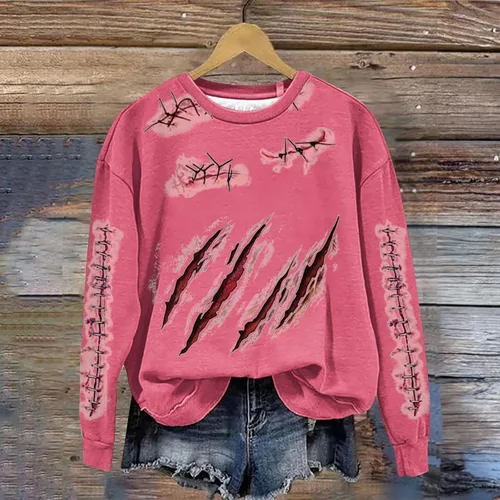 Vista 3 de Sudadera de manga larga con cuello redondo y estampado sangriento para mujer