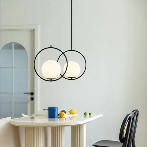 Vista 4 de KCO Iluminación moderna de globo de vidrio esmerilado, lámpara colgante de 1 luz grande globo colgante lámpara colgante de bola ajustable para isla