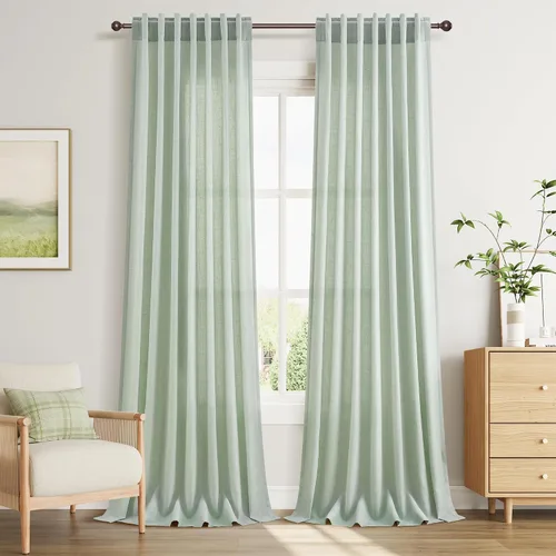 Vista 91 de Joywell - Cortinas de lino de 96 pulgadas de largo para sala de estar Natural