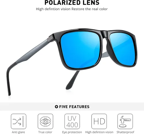 Vista 5 de MERRYS Gafas de sol cuadradas polarizadas para hombre patas de aluminio 100 UV S8250