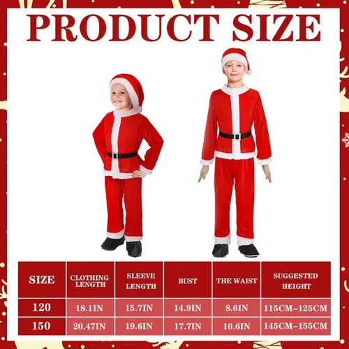 Vista 3 de Geyoga Bonitos trajes de Navidad que incluyen zapatos con sombrero y otros accesorios para cosplay de niños (estilo Santa, M)