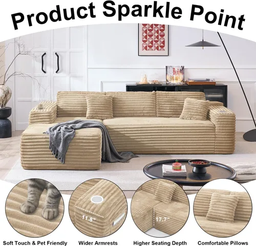 Vista 7 de Sofá modular Cloud con diván en forma de L, moderno sofá modular con asiento profundo, portavasos integrado y bolsillo de almacenamiento para sala