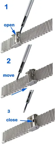 Vista 5 de RECHERE Pulsera de acero inoxidable de malla para reloj de pulsera, correa de enclavamiento, cierre de seguridad, plata 18 20 22 0.945 in