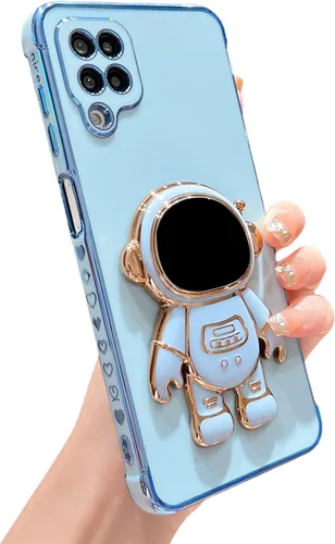 Vista 64 de phylla para Samsung Galaxy A12 Funda de Teléfono con Soporte Oculto de Astronauta Chapado en Oro de Lujo Lindo Astronauta Lateral Lindo