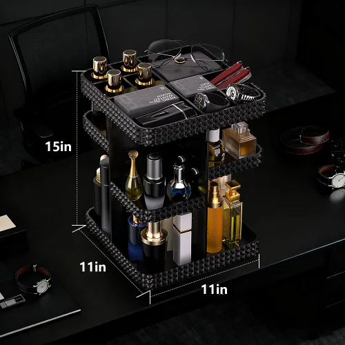 Vista 2 de Organizador de maquillaje giratorio de 360°, organizador de perfumes de gran capacidad, almacenamiento de cosméticos, tocador, encimera, se adapta a