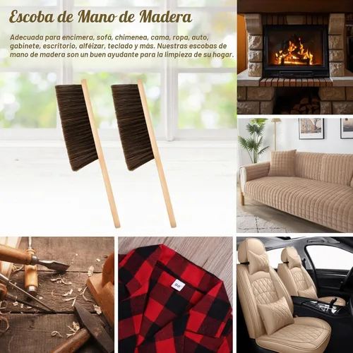 Vista 5 de 2 Piezas Cepillo de Polvo de Madera Escoba de Mano Cepillo de Banco con Mango Largo de Madera Cepillo de Batir Cepillo de Cerdas Suave para Limpieza
