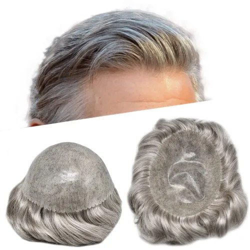 Vista 177 de Toupee para hombre 100% cabello humano real tupé para hombres 0.004 in piel de poliuretano para hombre, sistema de reemplazo de piezas de pelo