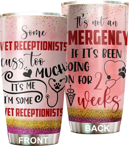 Vista 27 de Vaso de recepcionista veterinario de acero inoxidable de 20 onzas, hermoso regalo de recepcionista veterinario de flores para cumpleaños, regalos