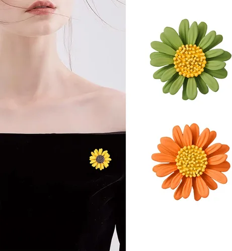 Vista 6 de Broche de girasol con margaritas coloridas, estilo bohemio, con diseño de flores, insignia, vestido y escote para mujeres y niñas