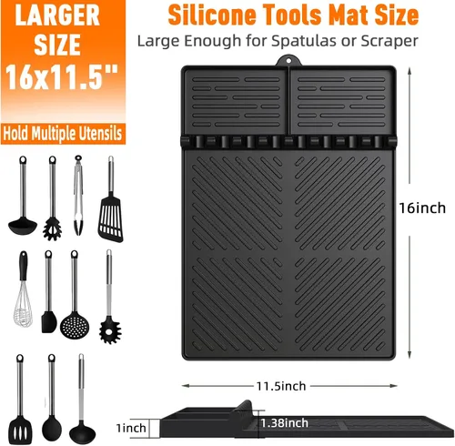 Vista 3 de Alfombrilla de parrilla de silicona compatible con Blackstone, herramientas de plancha de silicona con almohadilla para goteo, alfombrilla