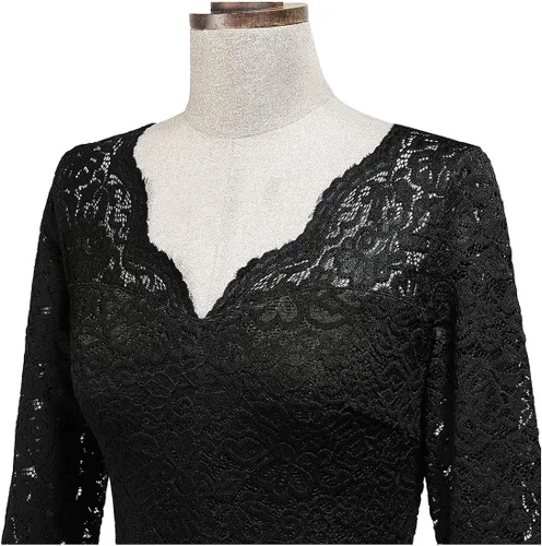 Vista 5 de MISSMAY Vestido de fiesta de dama de honor formal con encaje en V vintage para mujer
