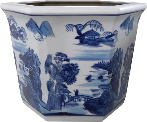 Vista 9 de Red Lantern Maceta hexagonal de 8" - Floral azul y blanco