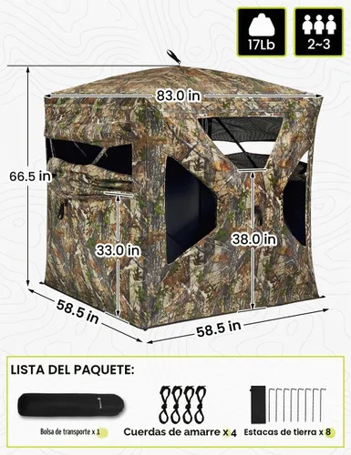 Vista 6 de TIDEWE Hunting Blind 270°Full See Through with Windproof Curtain, Silent Magnetic Door & Sliding Windows, Pop Up Ground Blind with Carrying Bag